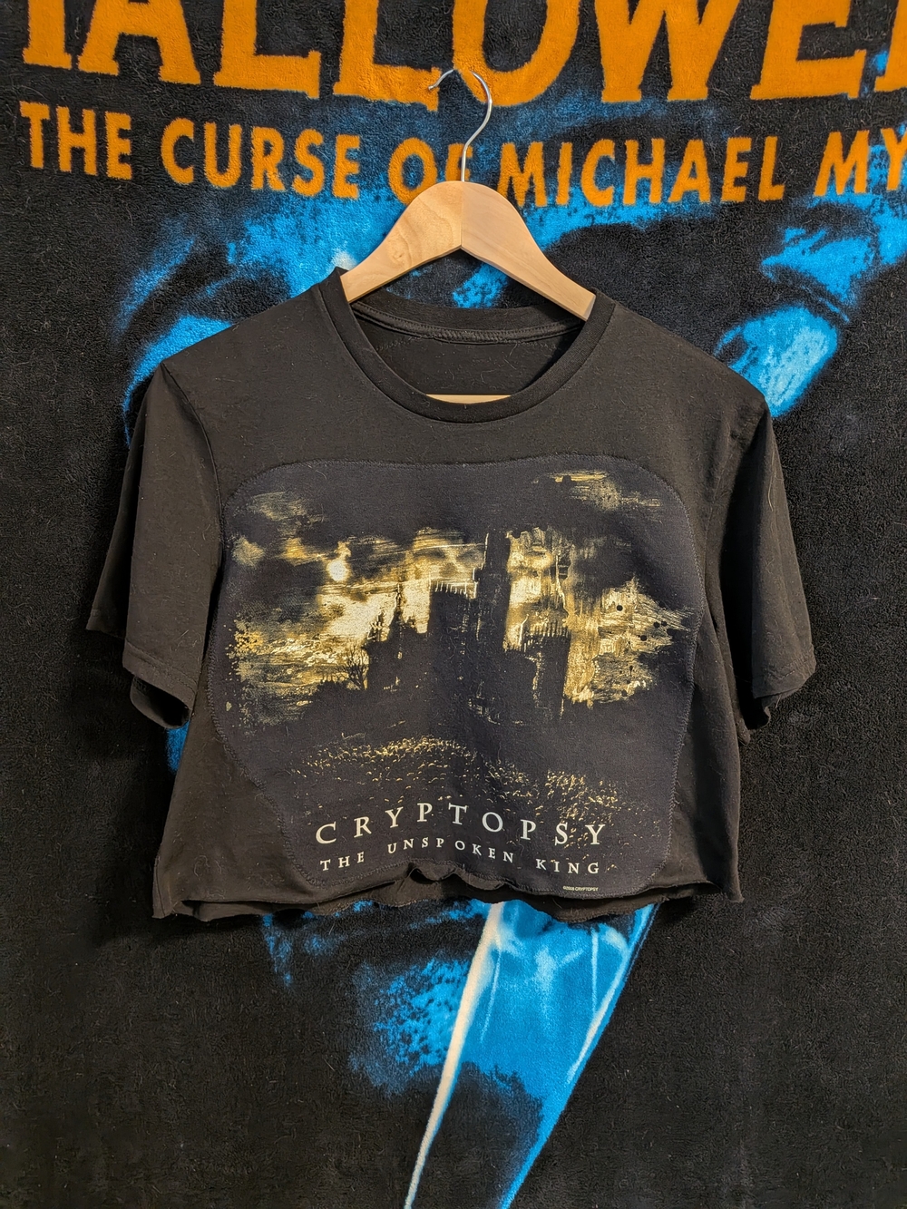 Custom Sewn "Cryptopsy" 'The Unspoken King' -  Black Crop Tee - Death Metal